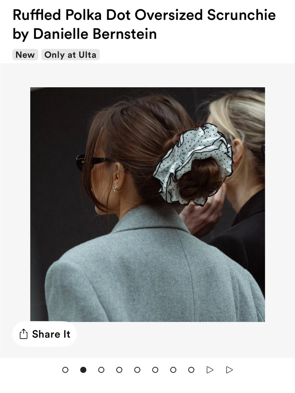 DANIELLE BERNSTEIN White Ruffled Polka Dot Oversized Scrunchie and gingham